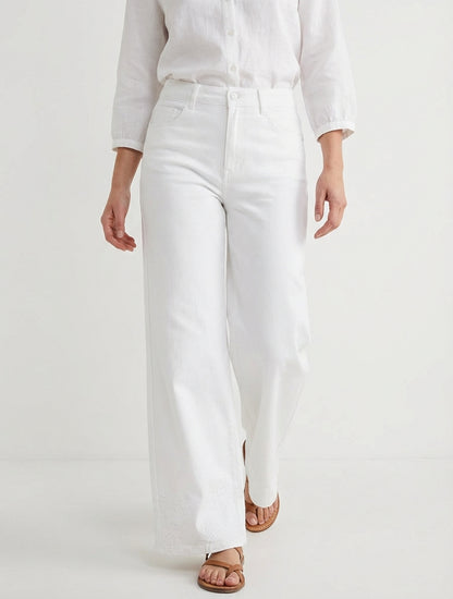Jeans met geborduurde randen - Wit