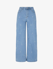 Jean ample à broderie motif noeuds - Bleu - 1