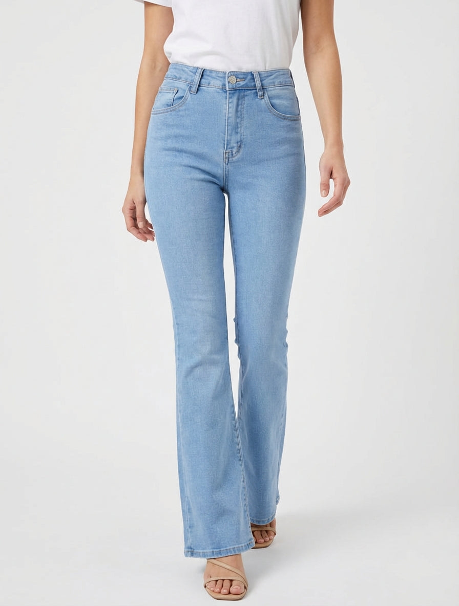Jean met hoge taille en flared pijpen - Lichtblauw