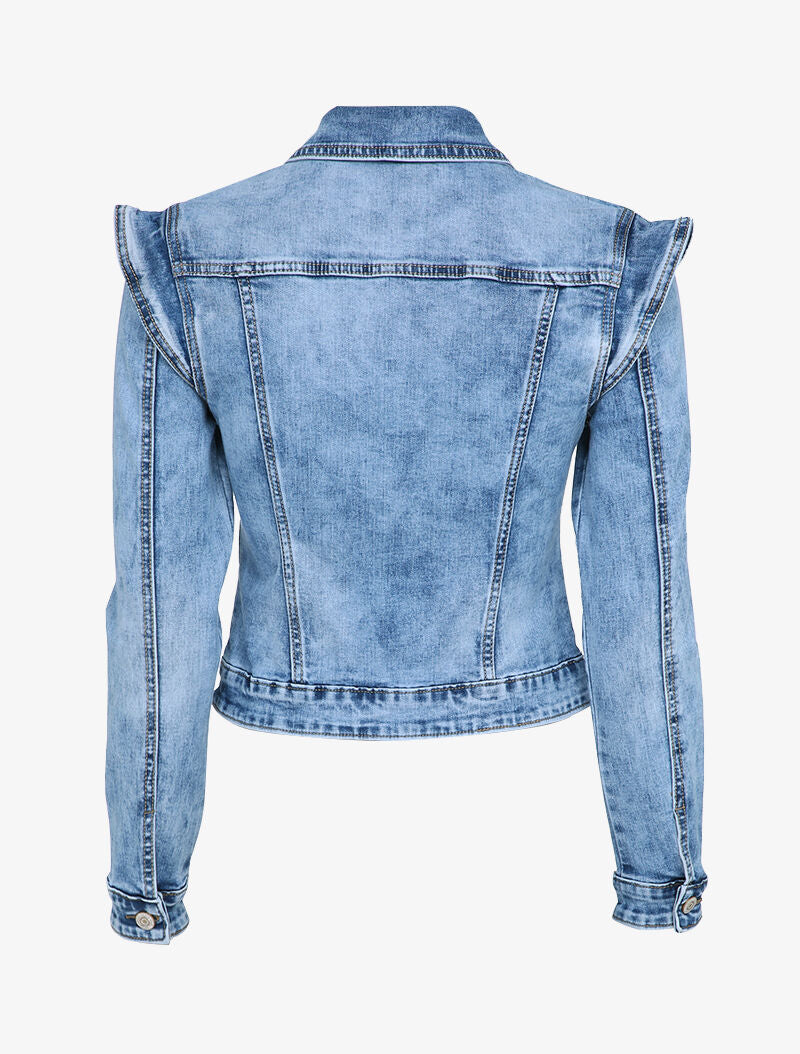 Veste en jean à épaules avec empiècements - Bleu denim clair - 2