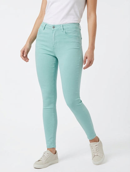 Effen skinny jeans met normale taille - Watergroen