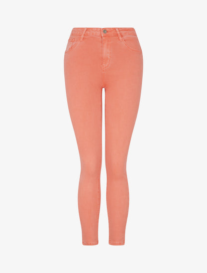 Jean skinny uni à taille standard - Corail - 1