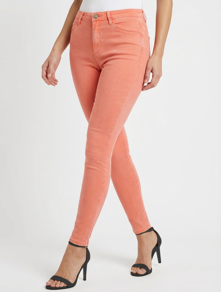 Effen skinny jeans met normale taille - Koraal
