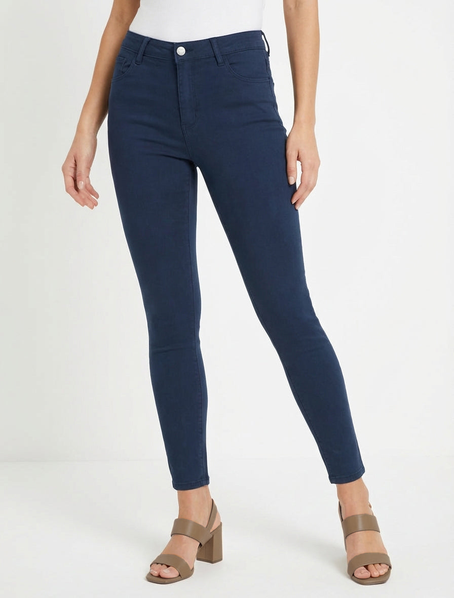 Effen skinny jeans met normale taille - Marine