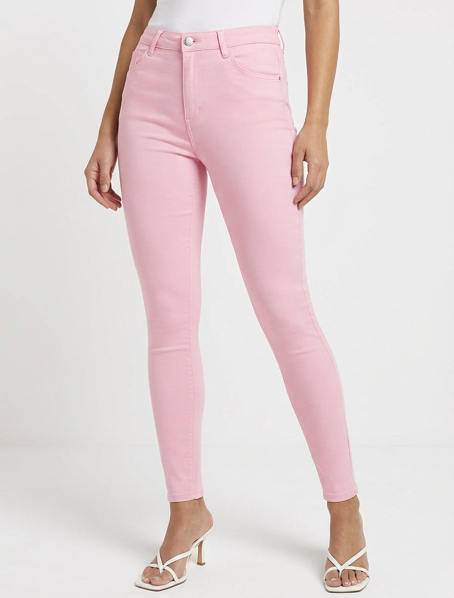Effen skinny jeans met normale taille - Roos
