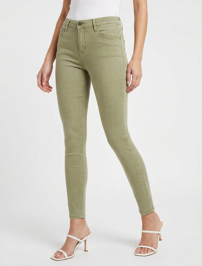 Effen skinny jeans met normale taille - Licht kaki