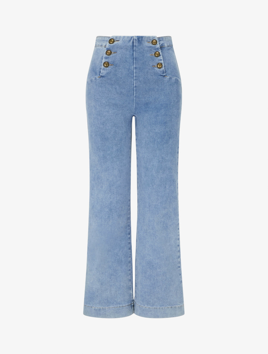 Jean droit style pantalon à pont - Bleu - 1