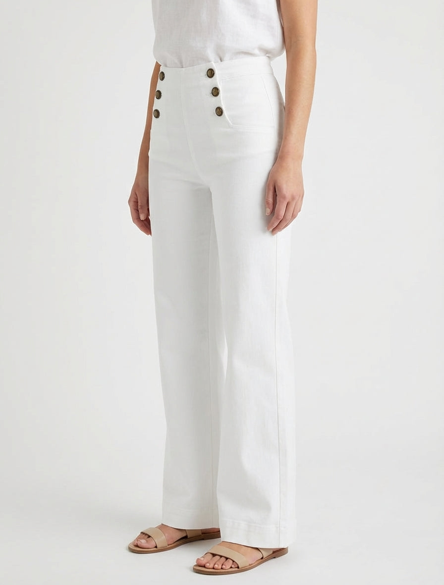 Jean met rechte pijpen en knopen. - Wit