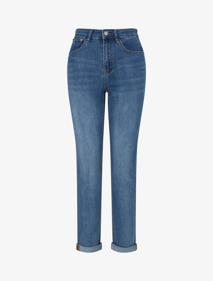 Jean slim délavé taille haute - Bleu - 1