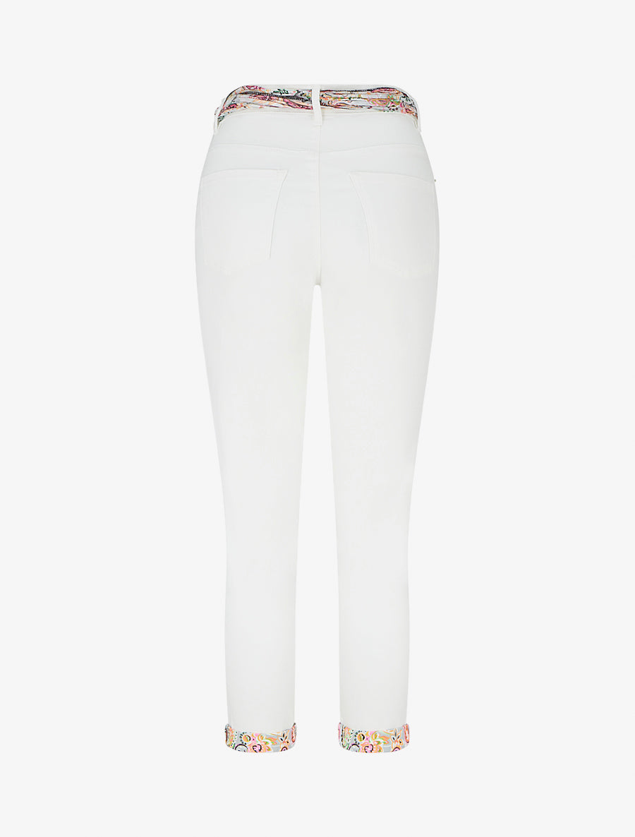 Hoog getailleerde slim fit jeans met fantasiezakken - Wit