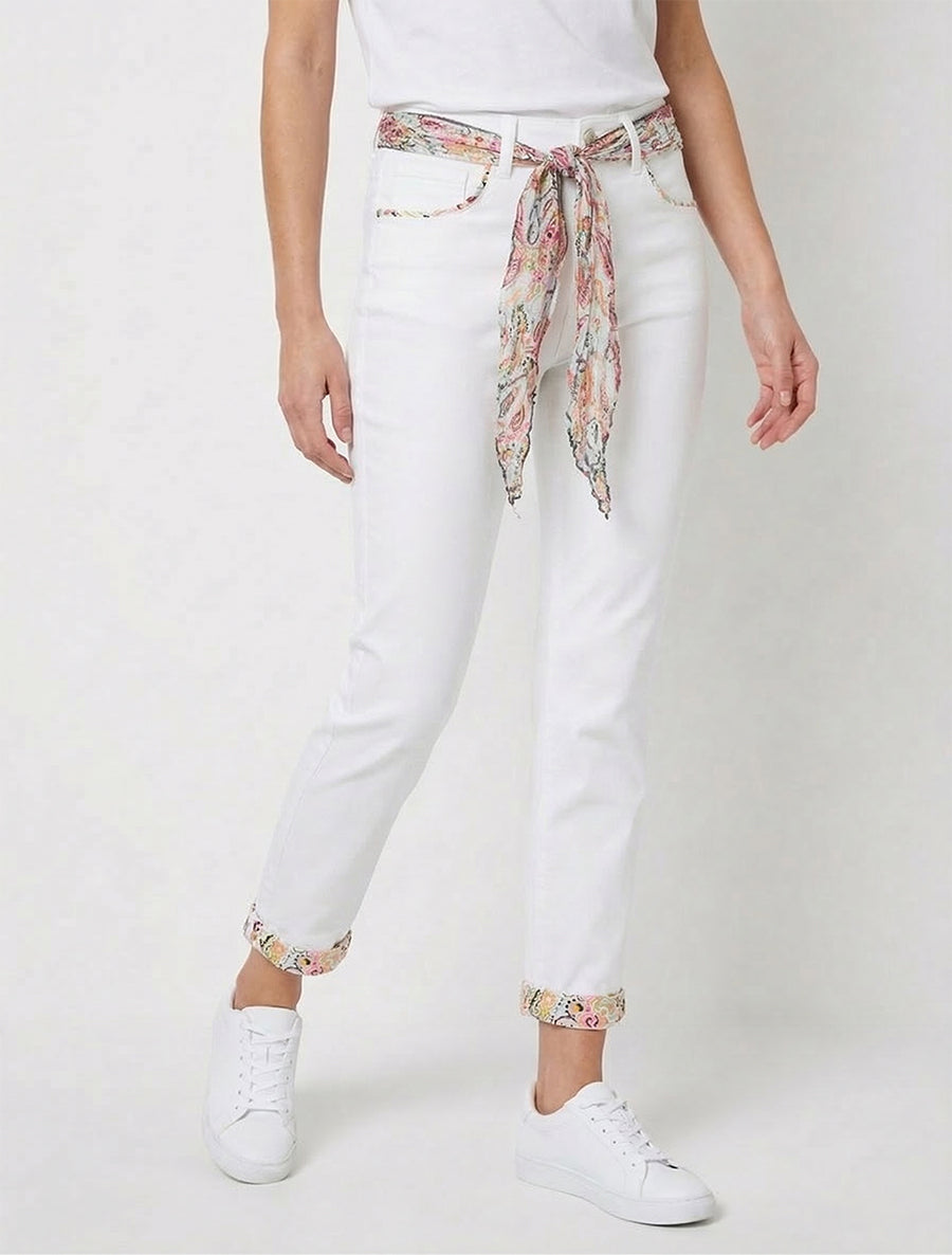 Hoog getailleerde slim fit jeans met fantasiezakken - Wit