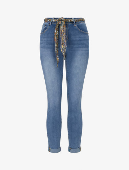Jean skinny à ourlets fantaisies et ceinture - Bleu - 1