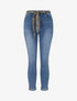 Jean skinny à ourlets fantaisies et ceinture - Bleu - 1