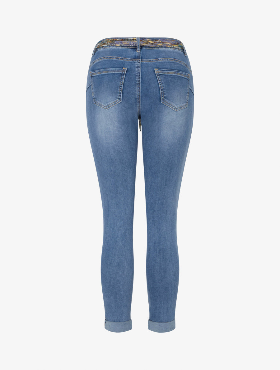 Jean skinny à ourlets fantaisies et ceinture - Bleu - 2