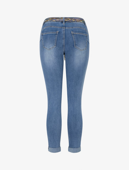 Jean skinny à ourlets fantaisies et ceinture - Bleu - 2
