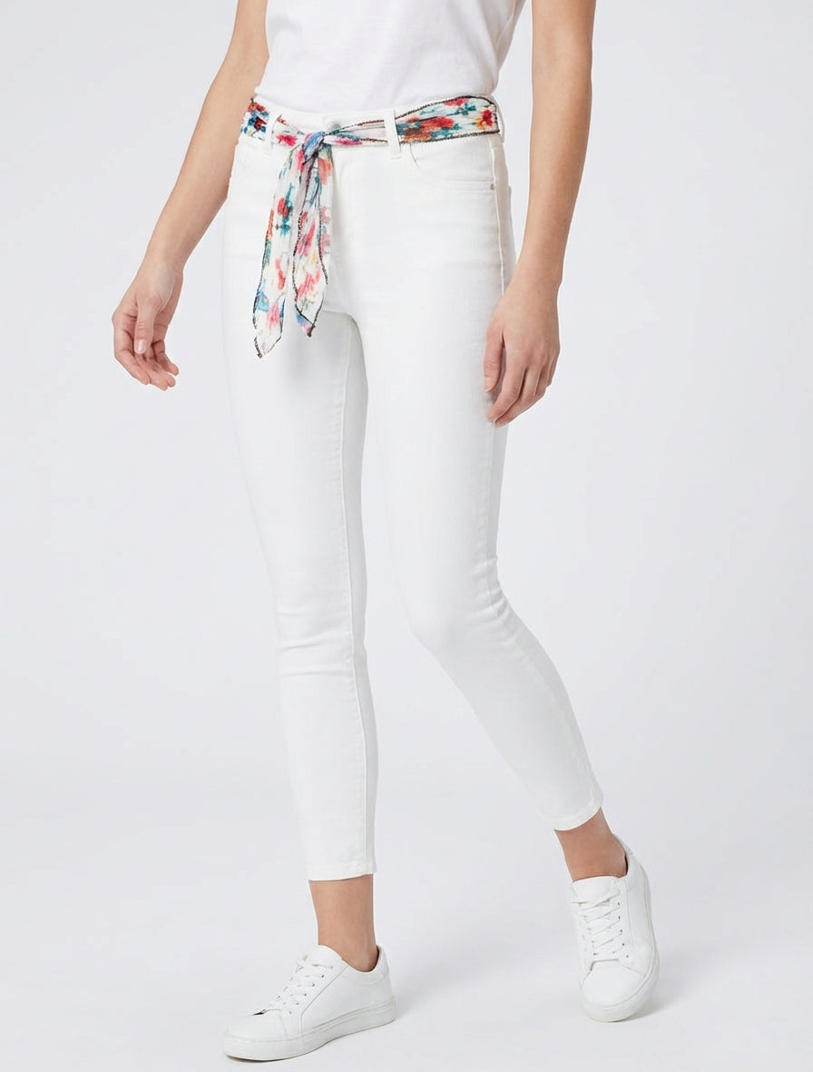 Skinny jeans met bedrukt riempje - Wit