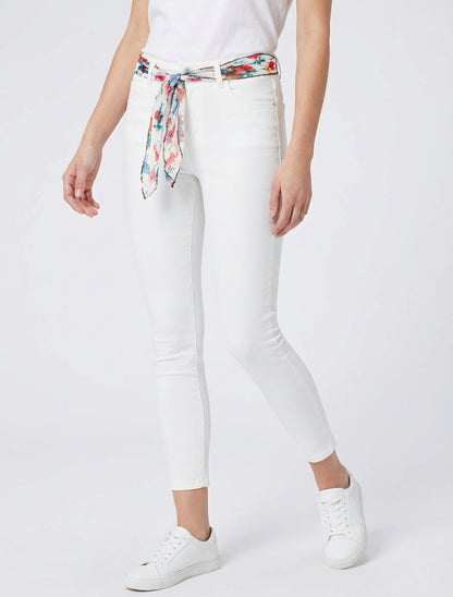 Skinny jeans met bedrukt riempje - Wit