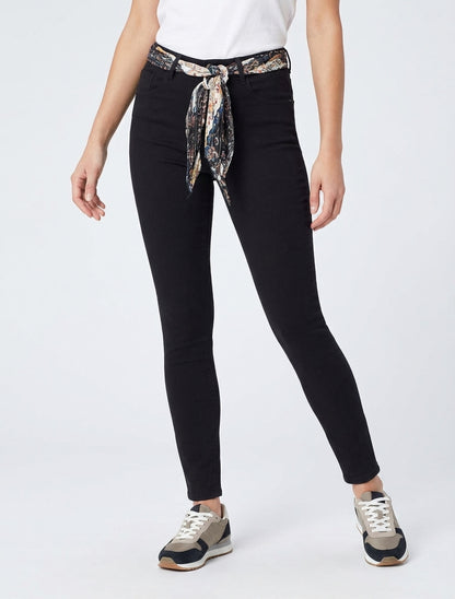 Skinny jeans met bedrukt riempje - Zwart