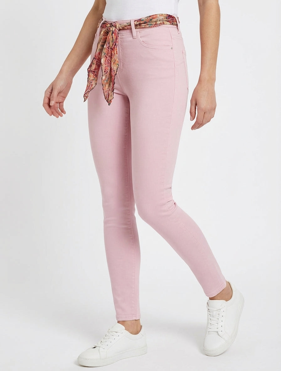 Skinny jeans met bedrukt riempje - Lichtroze