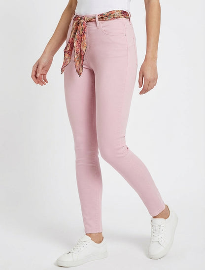 Skinny jeans met bedrukt riempje - Lichtroze