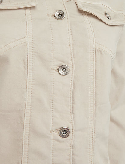 Veste en jean à bords élastiqués - Beige - 3