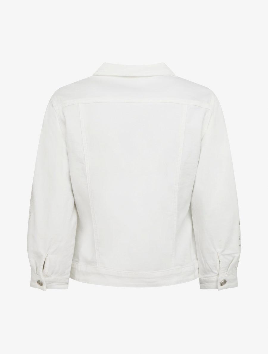Veste en jean à manches brodées - Blanc - 2