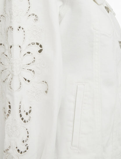 Veste en jean à manches brodées - Blanc - 3