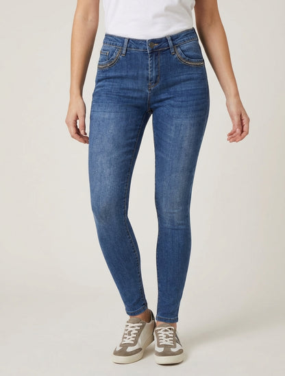Skinny jeans met strassteentjes zakken - Blauw