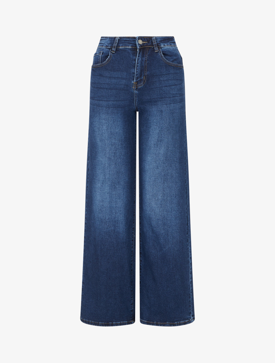 Jean à poches strassées coupe droite - Bleu - 1