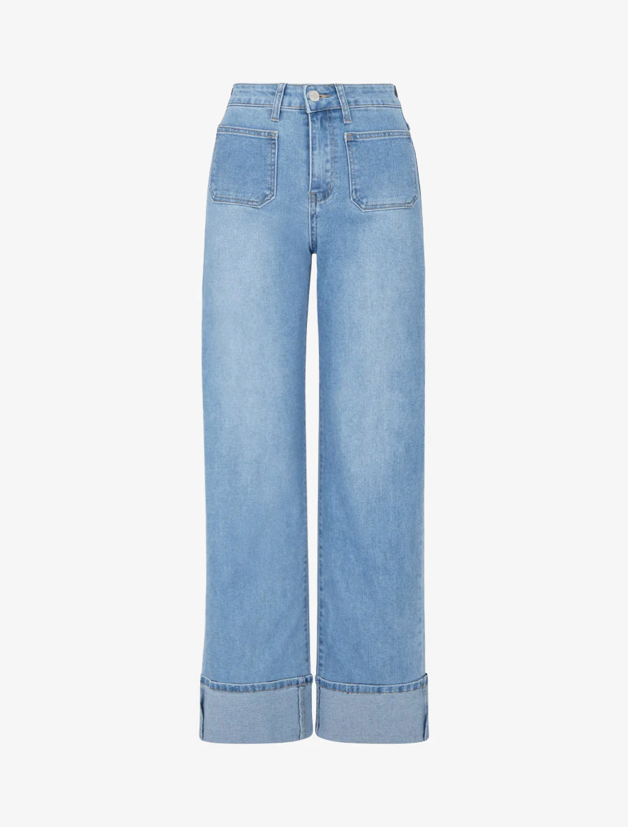 Jean push up wide leg rechte snit - Blauw