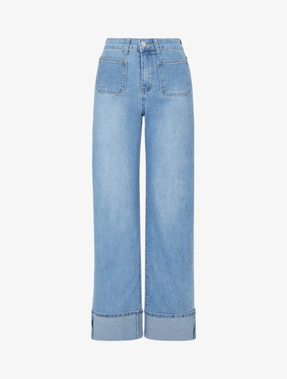 Jean push up wide leg rechte snit - Blauw