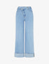 Jean wide leg à boutons diagonaux coupe droite - Bleu - 1