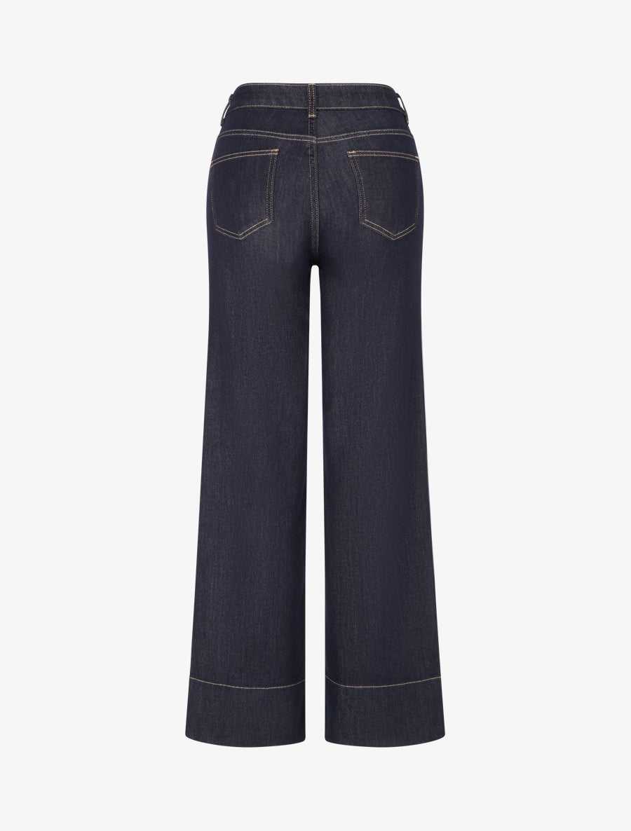 Jean wide leg à surpiqûres coupe droite - Bleu brut - 2