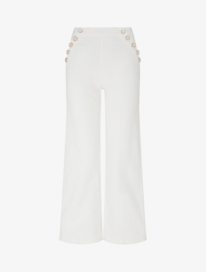 Jean style pantalon à pont à boutons nacrés - Écru - 1