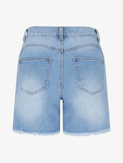 Short push en jean à bas effilochés - Bleu - 2
