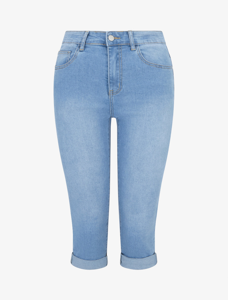 Pantacourt à ourlet en jean - Bleu - 1