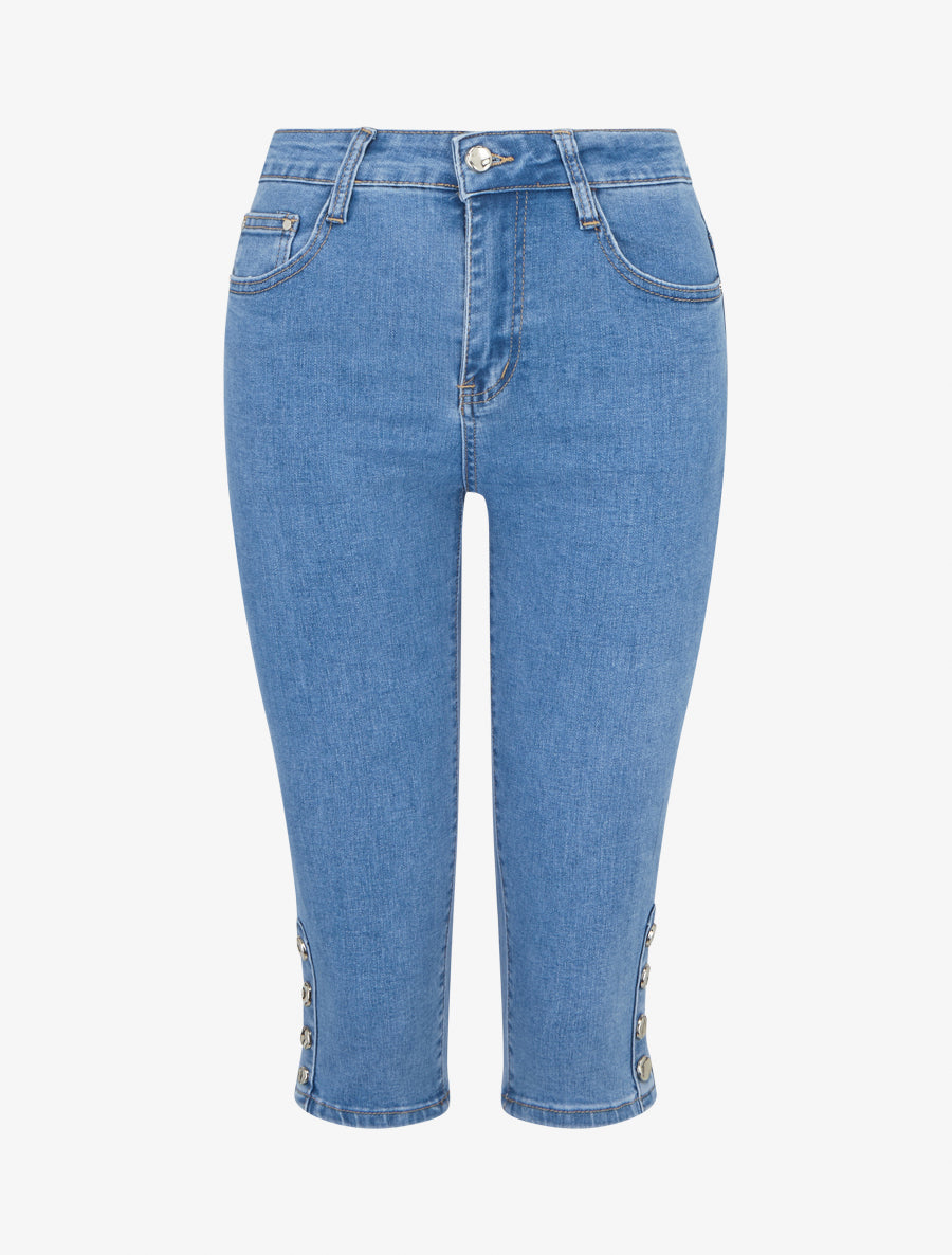 Pantacourt en jean clouté - Bleu - 1