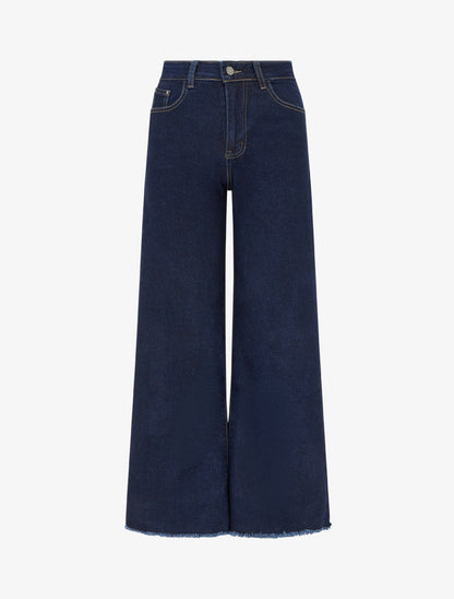 Jean wide leg à bas effilochés coupe ample - Bleu brut - 1
