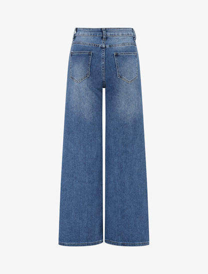 Jean wide leg délavé coupe droite - Bleu - 2