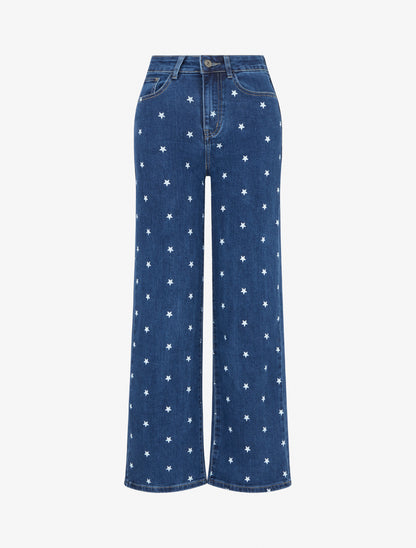Jean wide leg imprimé étoiles - Bleu - 1