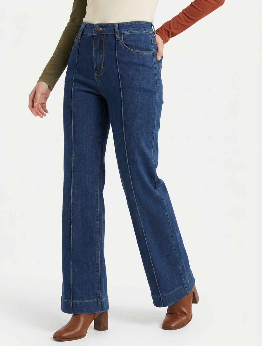 Wide leg jeans met stiksels - Blauw