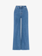Jean wide leg à poches étoiles strassées - Bleu - 1