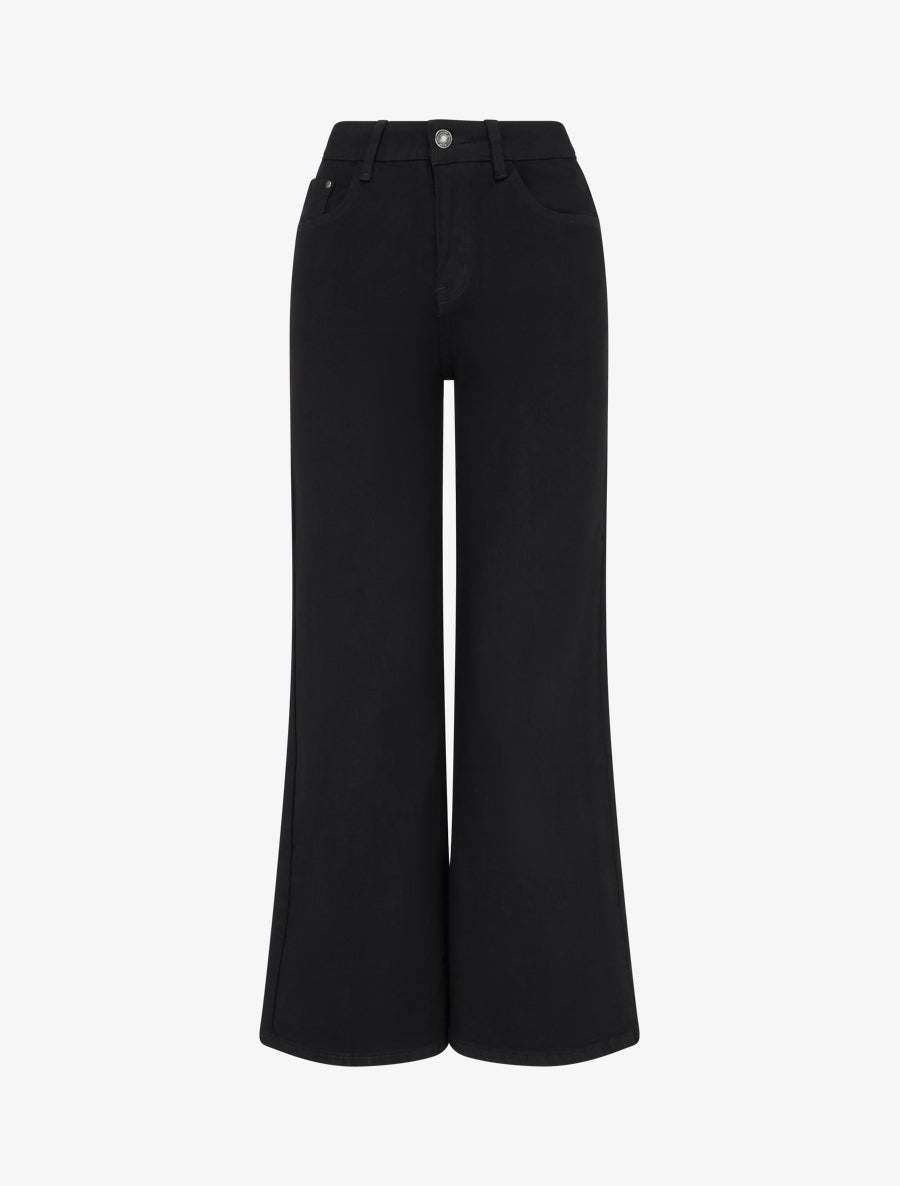 Jean wide leg taille haute uni - Noir - 1