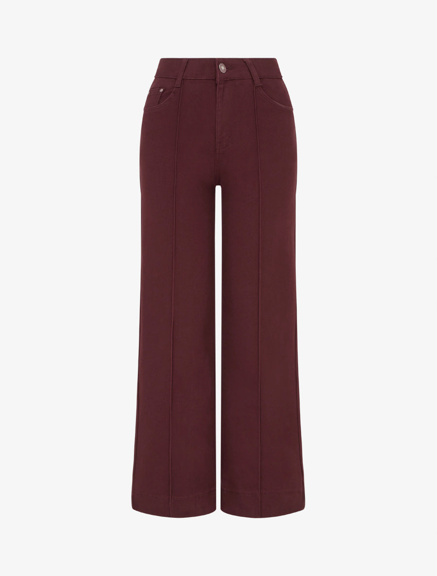 Jean wide leg taille haute à couture apparente - Bordeaux - 1