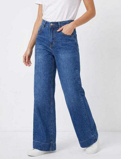 Jean met wijde pijpen en hoge taille - Blauwe denim