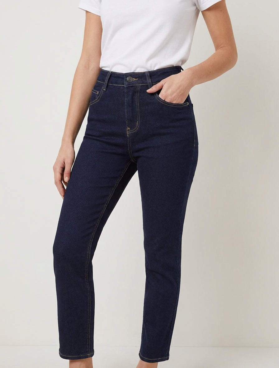 Jean met hoge taille en mom-fit. - Ongerept blauw