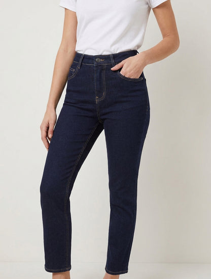 Jean met hoge taille en mom-fit. - Ongerept blauw