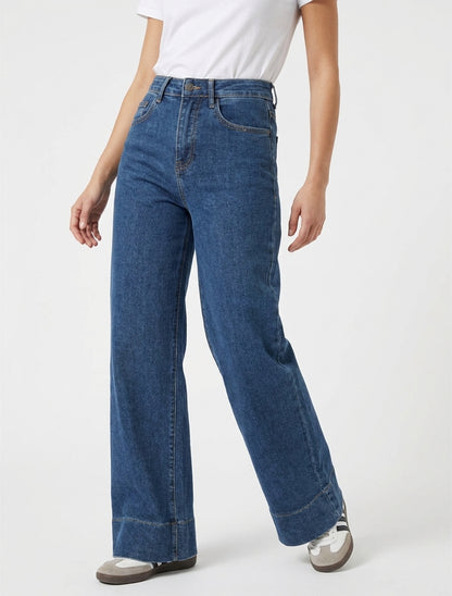 Jean met wijde pijpen en hoge taille - Blauwe denim