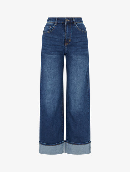 Jean coupe wide leg à ourlet - Bleu denim - 1