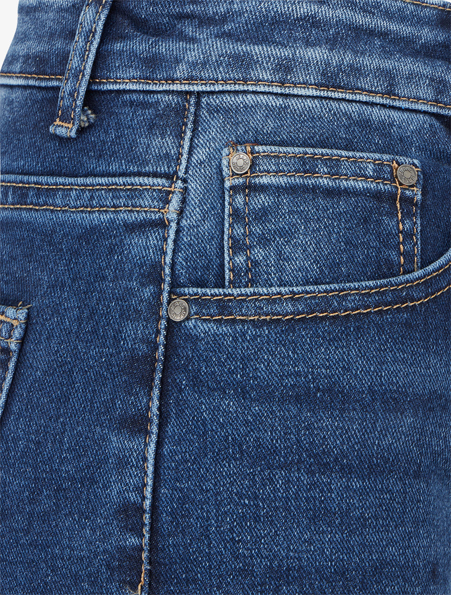 Jean wide leg délavé à ourlet - Bleu denim - 3